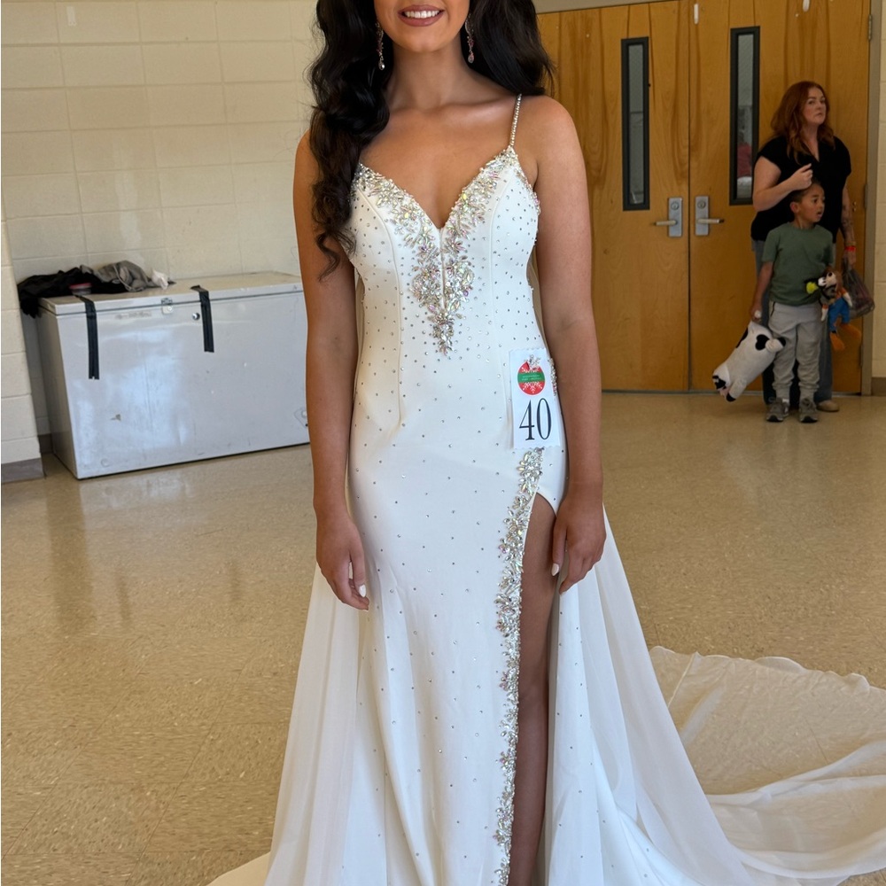 Johnathan Kayne White Gown with Silver Accents